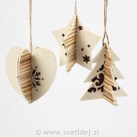 Lesena zvezda-obesek 7,5x7,5 cm, set 3