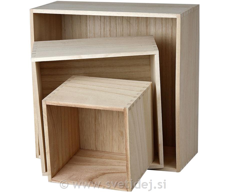 Lesena škatla, 28x28x12,5 cm, set 3