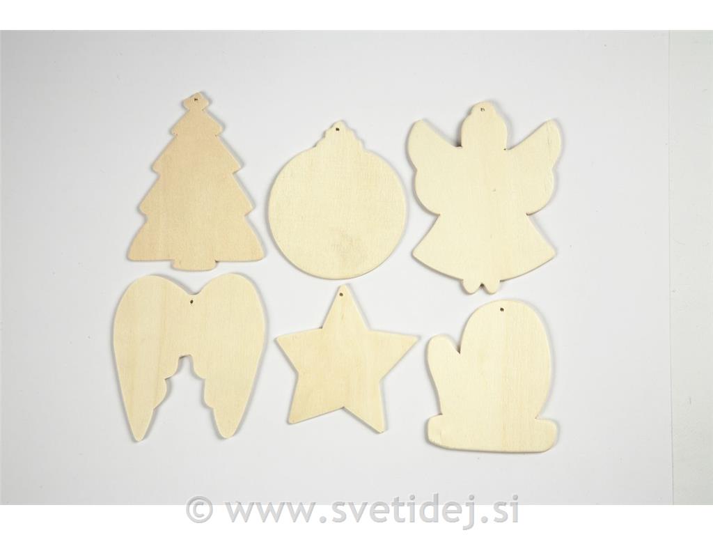 Leseni božični okraski 8-9 cm, set 6