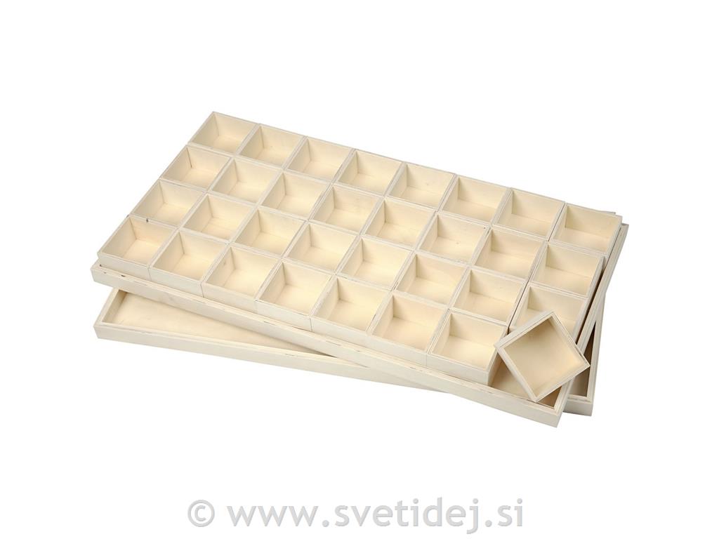 Lesena škatla z 32 škatlicami, 57x29,5x4