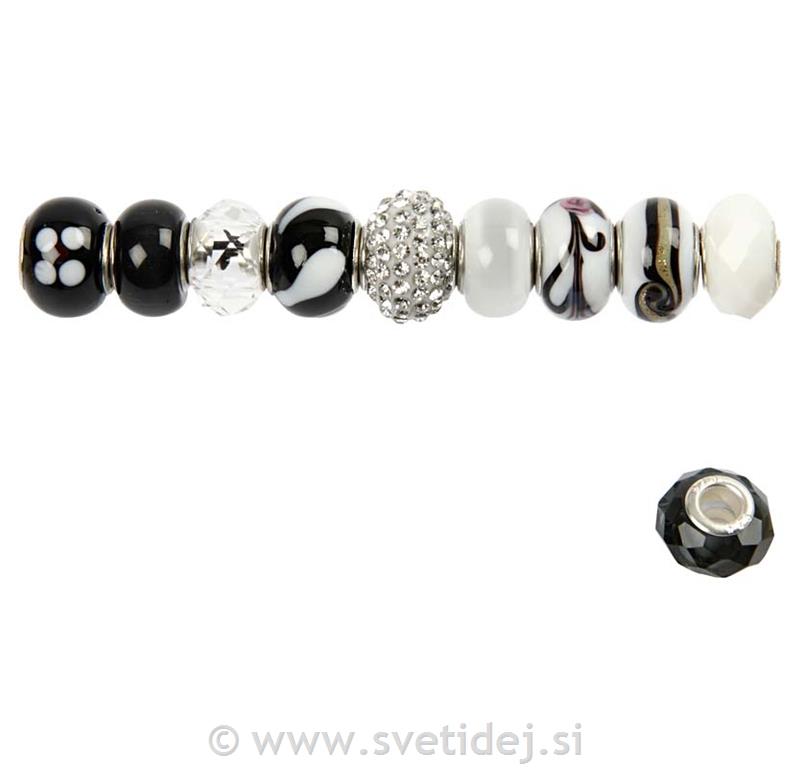 Stekleno-kovinske perle 13-15 mm, set 10