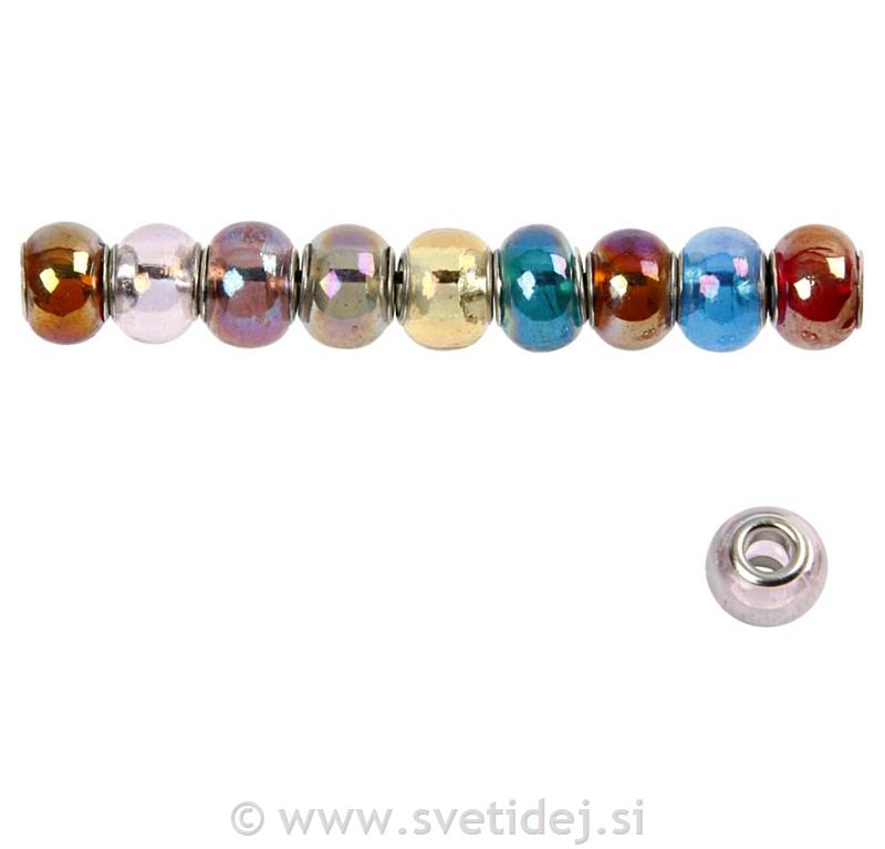 Stekleno-kovinske perle, 13-15 mm, 10