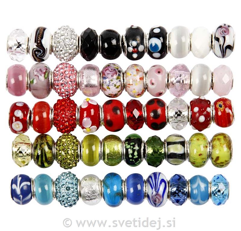 Stekleno-kovinske perle, 13-15 mm, 50