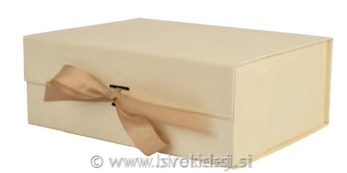 DARILNA ŠKATLA BEIGE M S SVILENIM TRAKOM