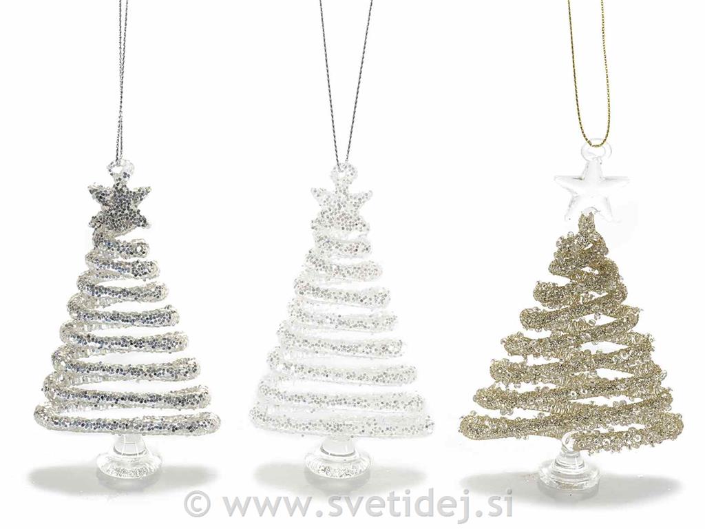 Smrečice stekleni obeski 6 cm, set 3